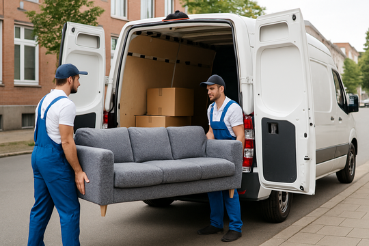 Beiladung Bremen – Sofa wird in einen halb beladenen Sprinter geladen